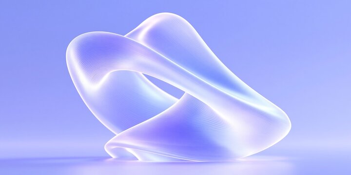 Abstract flowing twisted semi-transparent purple wavy textured infinite mobius strip against soft light purple background modern 3d organic digital art concept