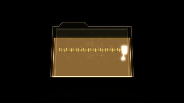 Glowing digital folder icon with zip compression animation on a black background representing data storage and file management in a modern computer technology interface 4k Motion Video
