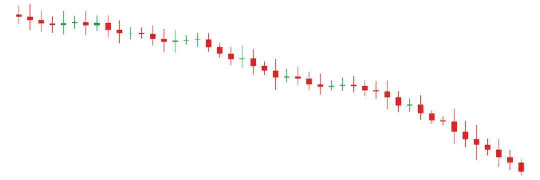 Sharp market capitulation dump with red bearish candlesticks isolated on transparent background for financial crash analysis