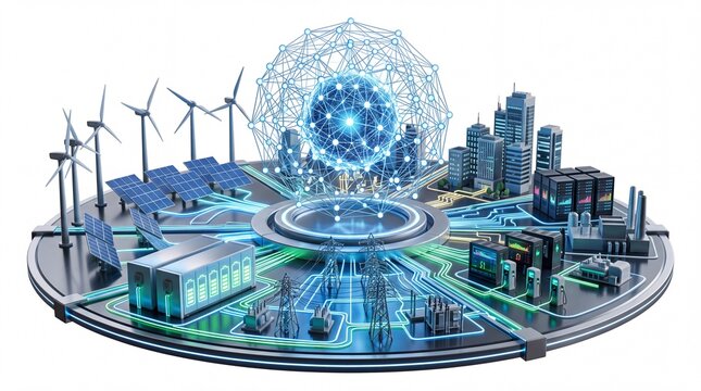 Smart city energy grid with renewable power sources and data sphere