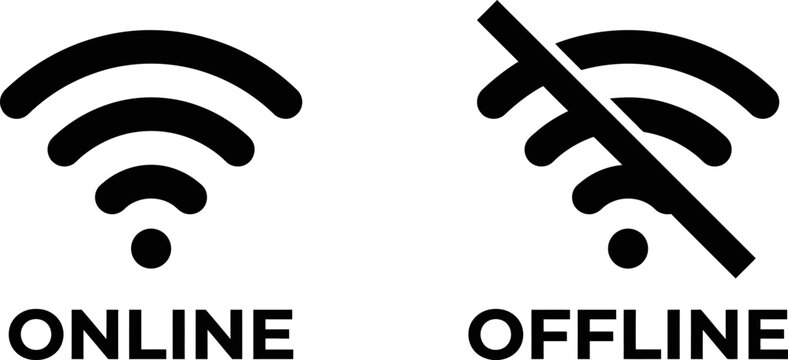 Online and offline wifi signal icons with text labels on white background