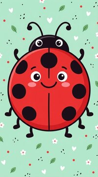 Cute Cartoon Ladybug with Smiley Face and Playful Design