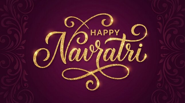 Happy navratri golden calligraphy on dark background isolated on white background isolated on transparent background silhouette