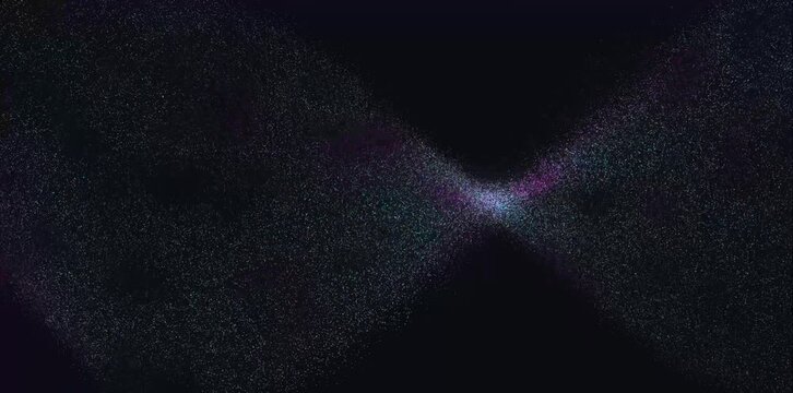 Abstract background animation of a flowing blue data wave made of glowing particles and bokeh lights. Dynamic futuristic neon particle field element on a transparent alpha channel .