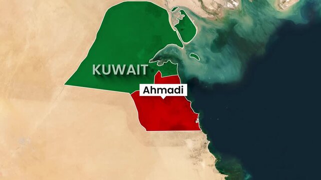 Kuwait map highlighting ahmadi region animated motion graphic video