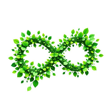 Green leaves and vines form an infinity symbol, symbolizing endless growth and sustainability.