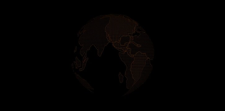 Earth globe with transparent night map of earth slow rotates around its axis, seamless futuristic technology animation of digital world