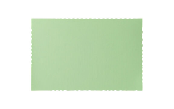A light green rectangular paper sheet with a textured surface and rough, uneven edges.