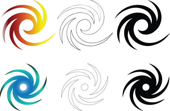 Spiral cyclone swirl vector icon set.