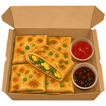 Indonesian fried stuffed pastry with egg and meat served with dipping sauces or martabak telur