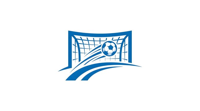Vector illustration of a soccer ball flying fast into the goal net, perfect for sports club emblems, football tournament logos, or athletic graphic designs
