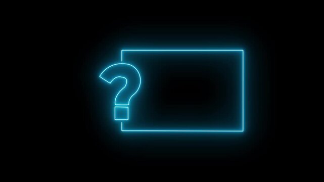 Question mark neon sign light on black background. Quiz trivia game competition. blue neon question mark frame for quizzes and FAQs. Game announcement neon message 4k motion video.