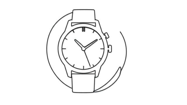 Continuous line drawing animation of a wristwatch watch minimalist timepiece linear