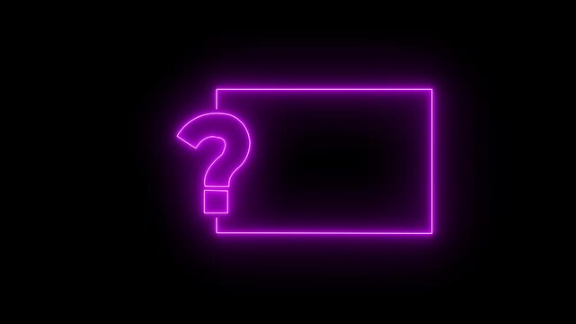 Question mark neon sign light on black background. Quiz trivia game competition. blue neon question mark frame for quizzes and FAQs. Game announcement neon message 4k motion video.