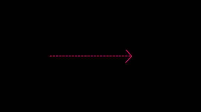 right arrow direction icon with dotted line animation on black  background. dot arrows icon sign animated with alpha channel. Black straight arrows animation. Reveal animation of solid, dashed..