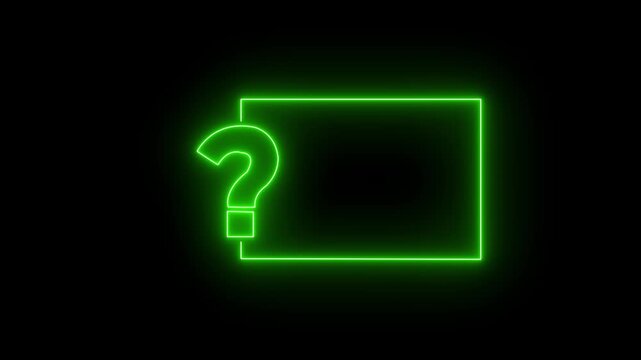 Question mark neon sign light on black background. Quiz trivia game competition. blue neon question mark frame for quizzes and FAQs. Game announcement neon message 4k motion video.