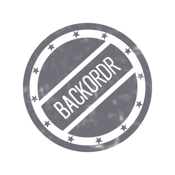 A circular purple backorder rubber stamp seal design with a vintage grunge texture for retail business