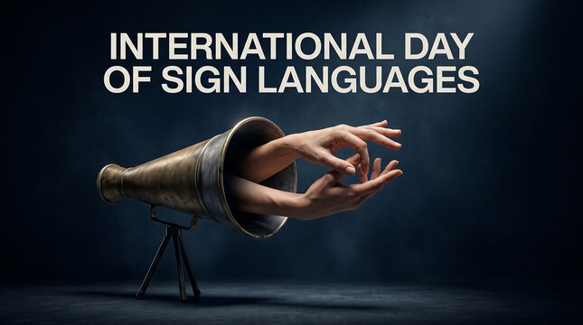 International day of sign languages . Hands megaphone tool concept international awareness day.