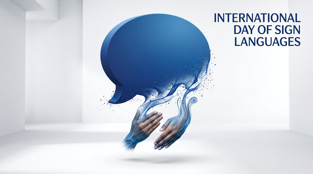 International day of sign languages .Blue speech bubble hands concept international awareness.