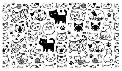 Obraz premium Cat Kitten and Dog Paw Doodle Seamless Vector Pattern