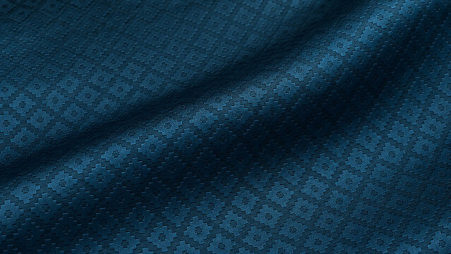 Petrol blue jacquard fabric with diamond pattern close up luxury textile background