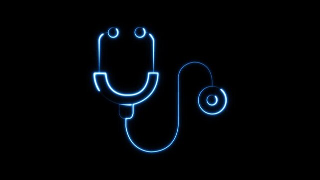 Blue Neon Stethoscope Icon Glowing Animated Cyber Medicine Digital Healthcare Symbol (4K Loop)