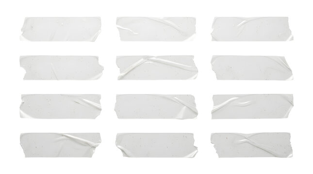White semi transparent adhesive tape strips on white background