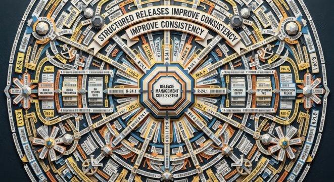 Intricate Mandala of Warehouse Labels Showcasing Release Management System