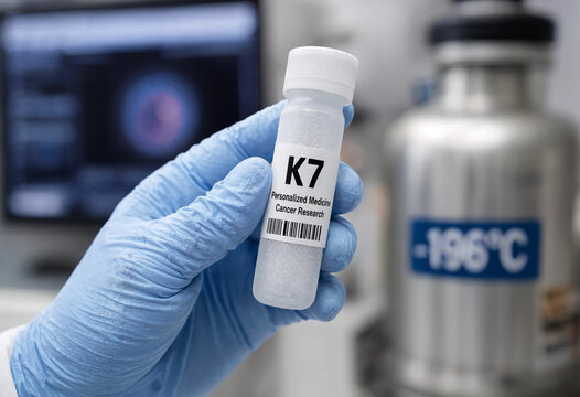 Scientist holds a vial labeled K7