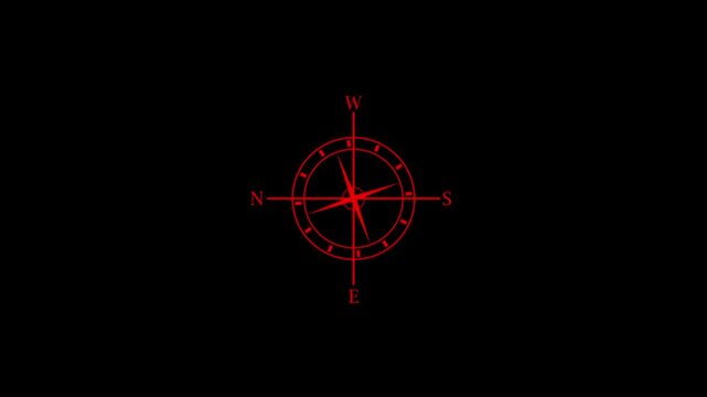 Glowing Red Neon Compass Icon Animation Video Loop.