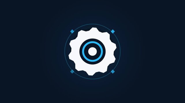 Abstract technology gear icon representing settings, process optimization, and system integration on a dark background