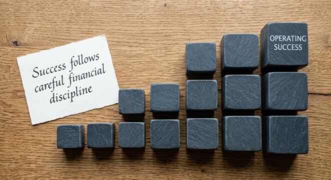 Polished Slate Cubes Form Financial Growth Chart on Wooden Surface