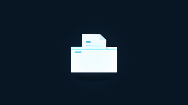Digital folder icon with document paper glowing on dark background for data storage and file management concept
