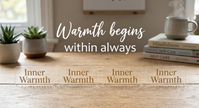Warmth begins within always typography on wooden surface