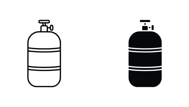 Gas cylinder or oxygen tank vector graphic icons set