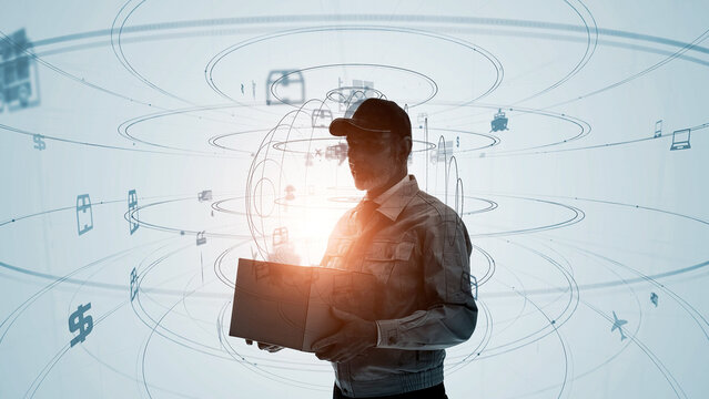 A delivery man and the concept of logistics technology
