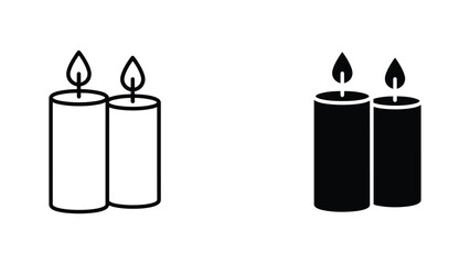 Obraz premium Two burning candles vector icon set in outline and solid styles for church decor