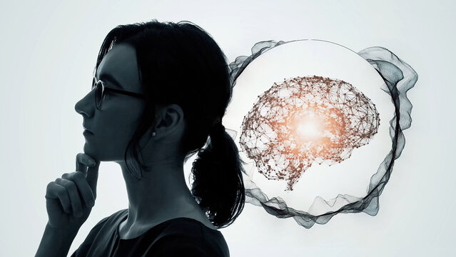 A woman's profile and the concept of AI/artificial intelligence