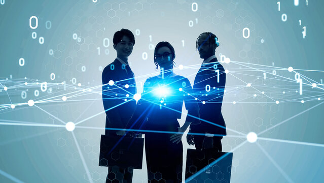 A group of multinational business professionals and the concept of digital technology