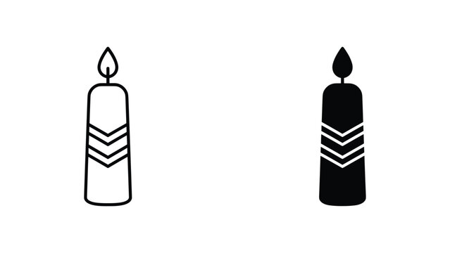 Single burning candle with chevron pattern line and solid icons