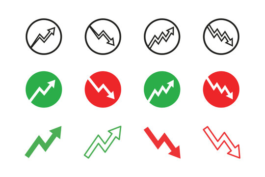 Set of Financial Growth and Decline Arrow Icons for Business Data Analysis and Market Trends