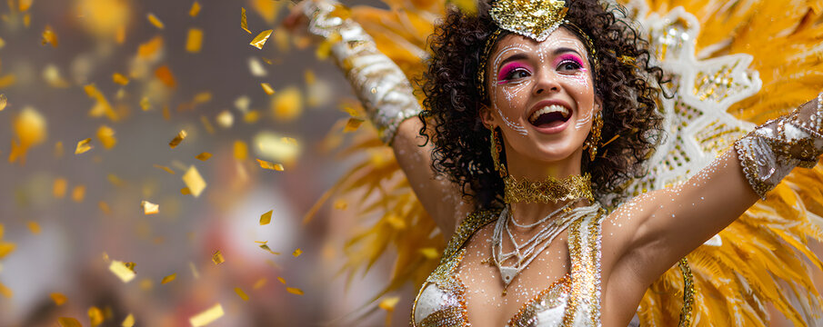 Festive Dancer Celebrating at a Colorful Carnival Parade