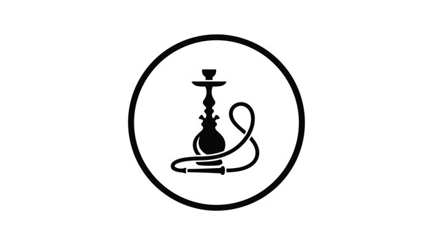 Hookah silhouette icon in a black circle represents lounge culture and smoking traditions, isolated on white.