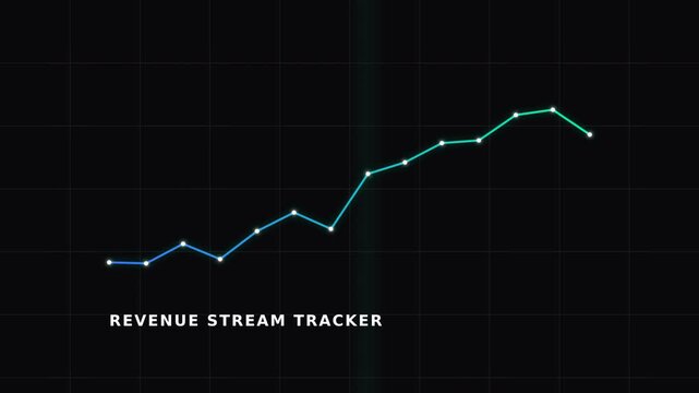 Modern digital graph with an ascending glowing line on a dark grid, concept for an income tracker and revenue stream analysis in business presentations and financial reports.