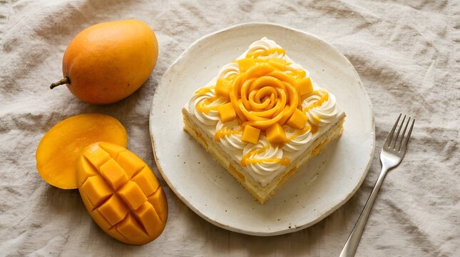 Mango Tres Leches Cake with Fresh Sliced Mango and Creamy Topping