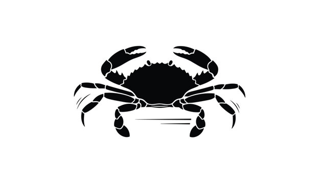 Stylized silhouette of a crab with sharp claws shown on a white background, suitable for seafood restaurant logos.