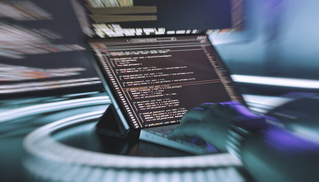 Monitor closeup of function source code. Abstract IT technology background. Software source code.