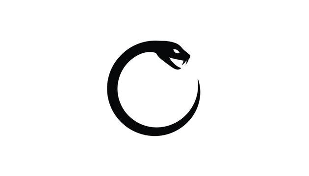 Classic black silhouette of an ouroboros snake eating its own tail, symbolizing eternity, infinity, and rebirth.
