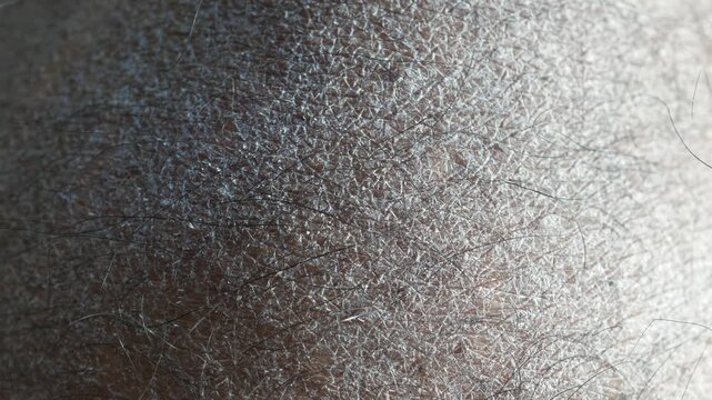 Close up view of the dry and flaky skin with stubble hair of the head of a man due to skin disease or aging