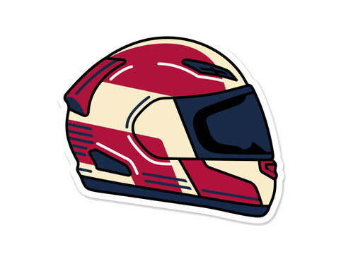 Red and cream racing motorcycle helmet sticker vector illustration isolated on white background side view